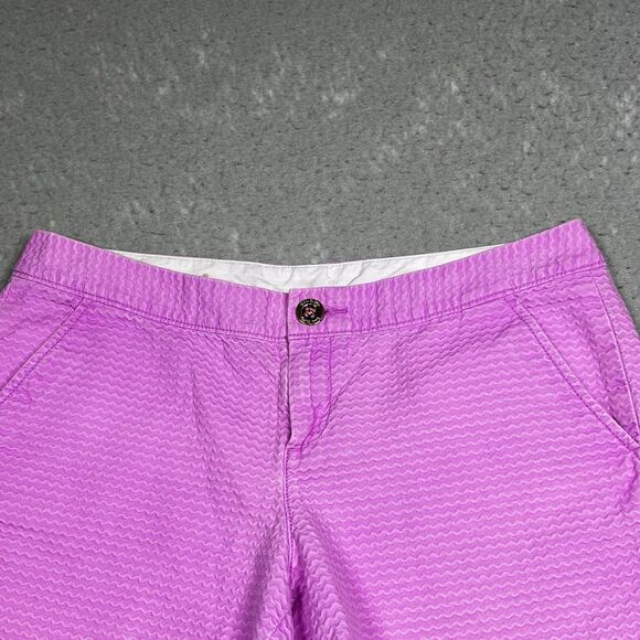Lilly Pulitzer Shorts Buttercup Knit Womens 6 Purple Stretched Pockets Scalloped - Picture 2 of 14